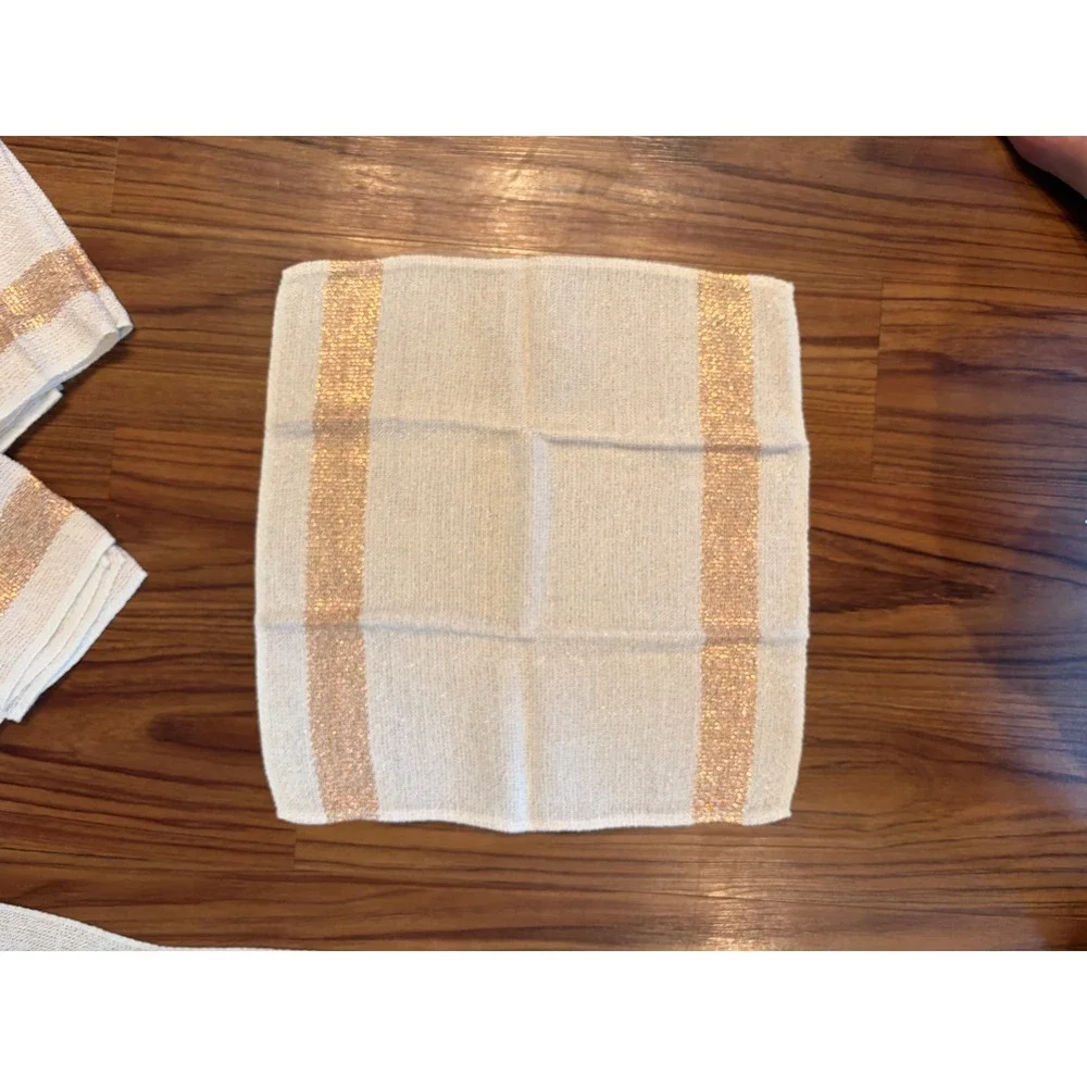 Vintage Chicago Weaving Corp Gold Metallic Striped Tablecloth and 8 Napkins Set